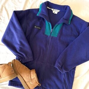 Vintage 1980s Purple & Blue Teal Retro Columbia Zip Up Fleece Jacket Sweatshirt
